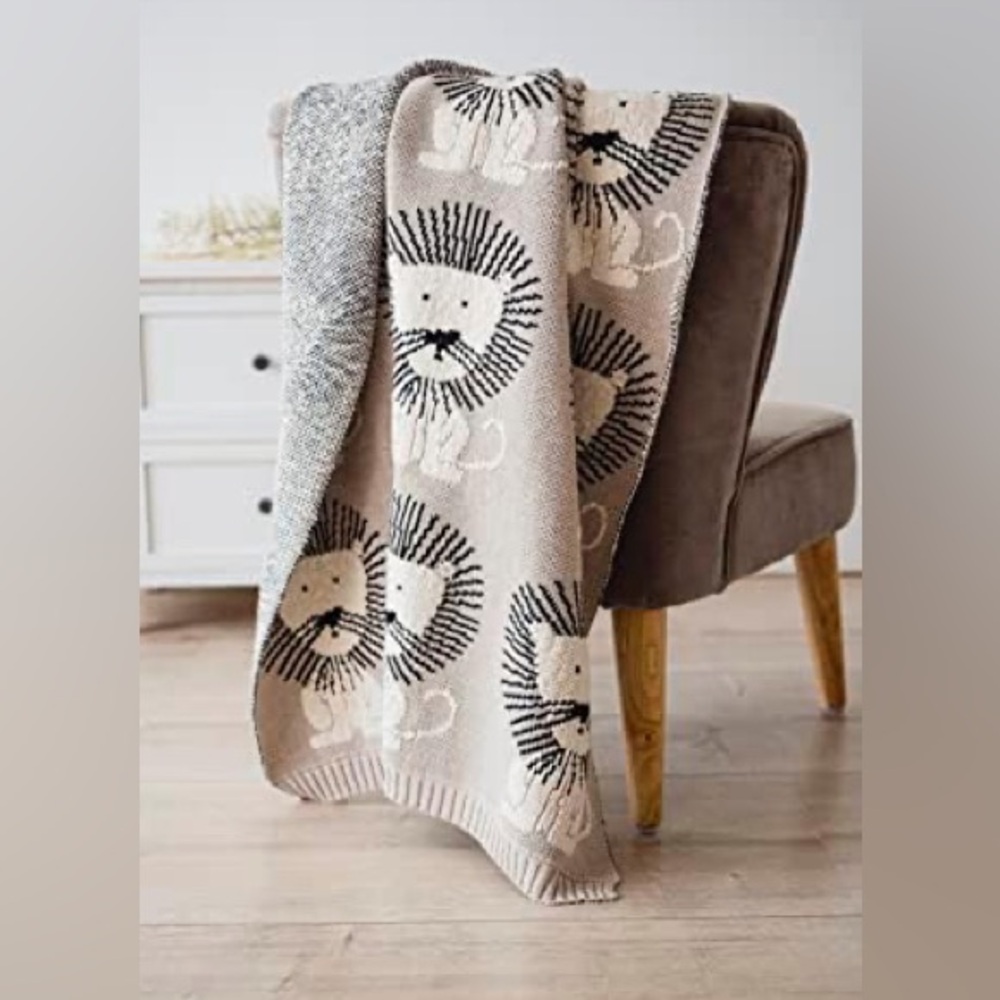 Baby Crib Blanket 100% Cotton Beige Black Lion